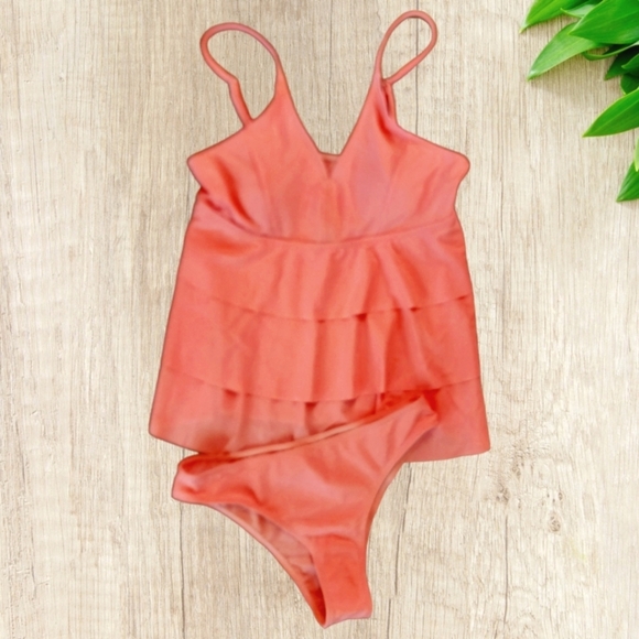 🔖Final Sale! Feraswim NWT Coral 2 pc Tankini Swimsuit with Tiered Ruffle Top - Picture 2 of 15